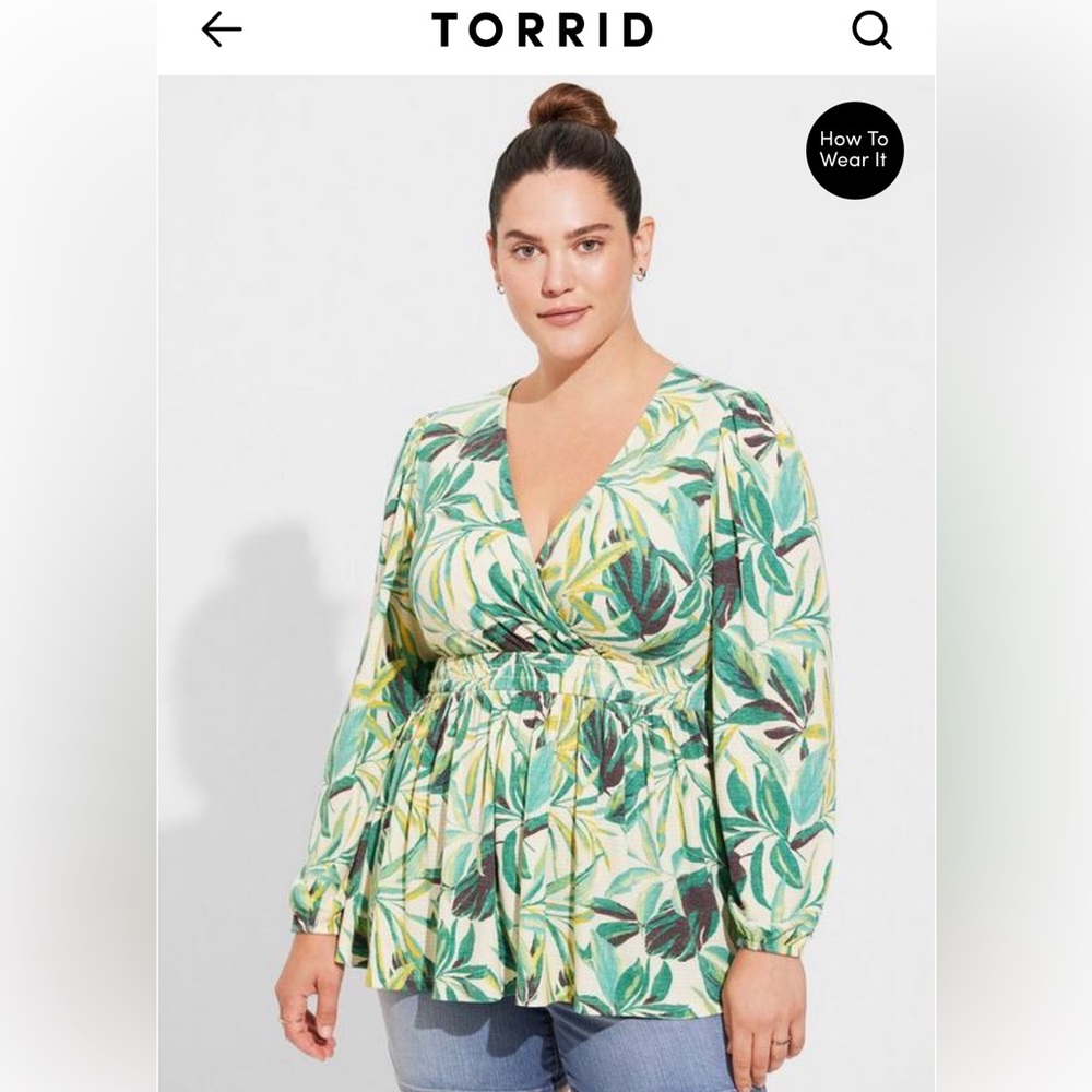 NEW TORRID Textured Knit Corset Smocked Puff Sleeve Peplum Top Plus Size 4 (26w)